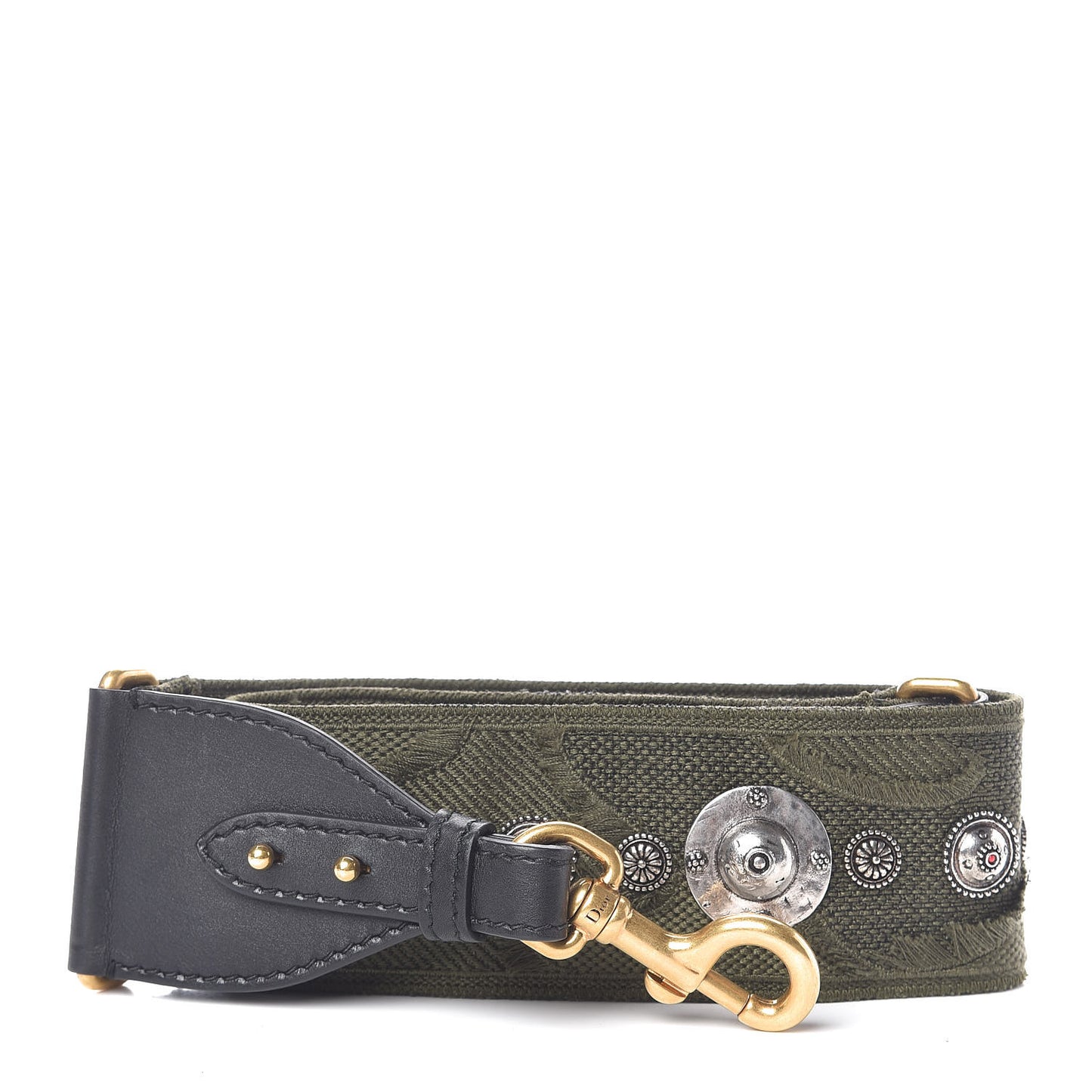 Canvas Embroidered Studded Camouflage Shoulder Strap Vert Multicolor