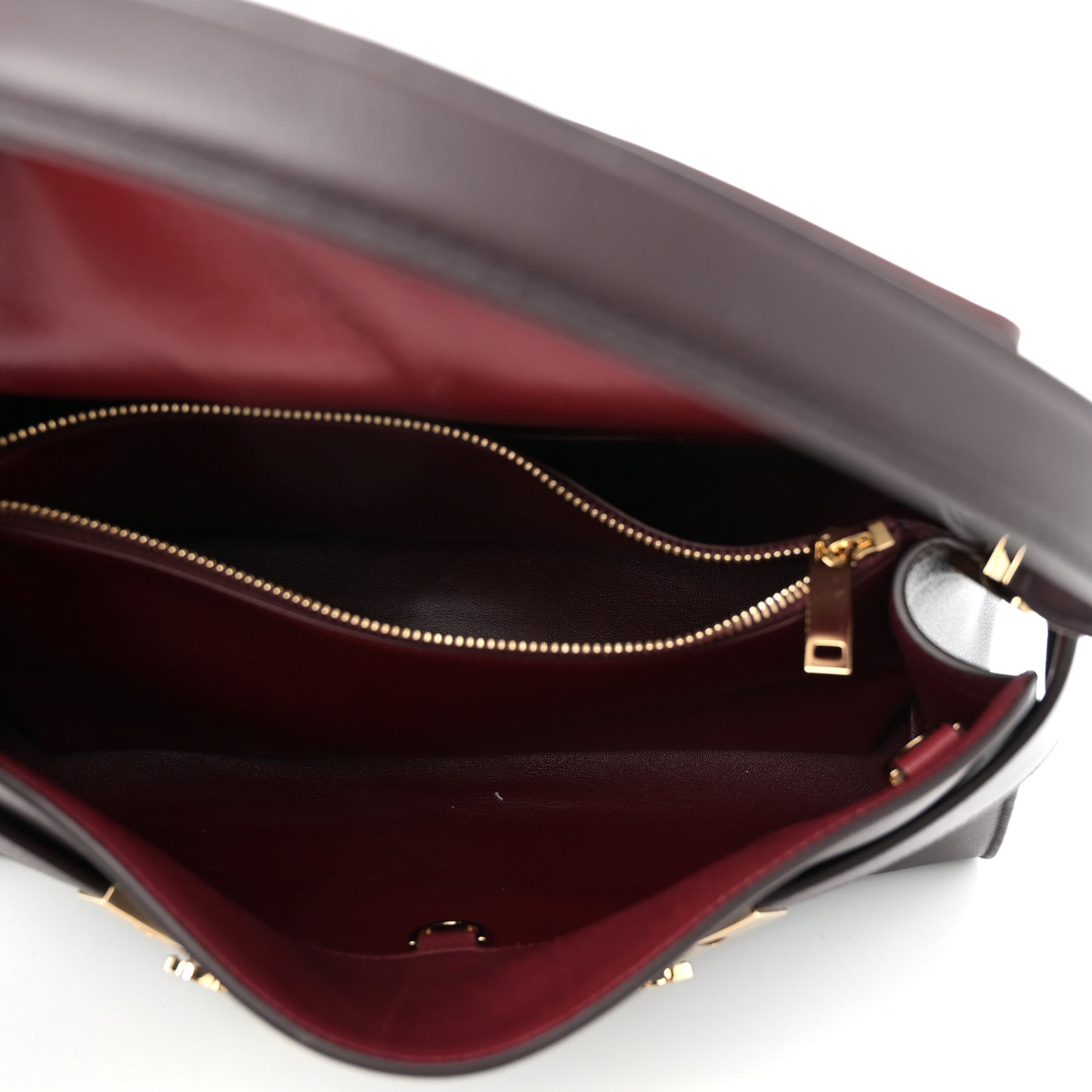 Calfskin Medium Hug Soft Bicolor Shoulder Bag Oxblood Borgogna
