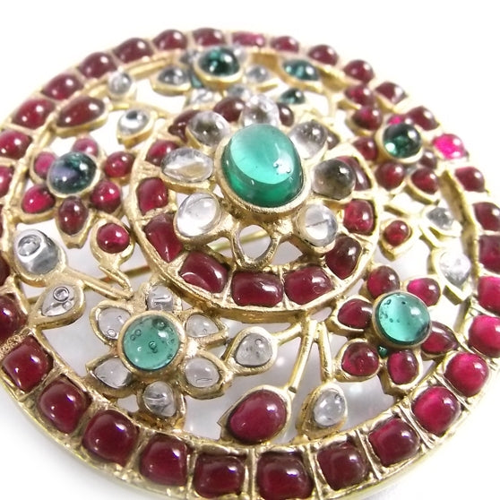 Gripoix Poured Glass Brooch Gold