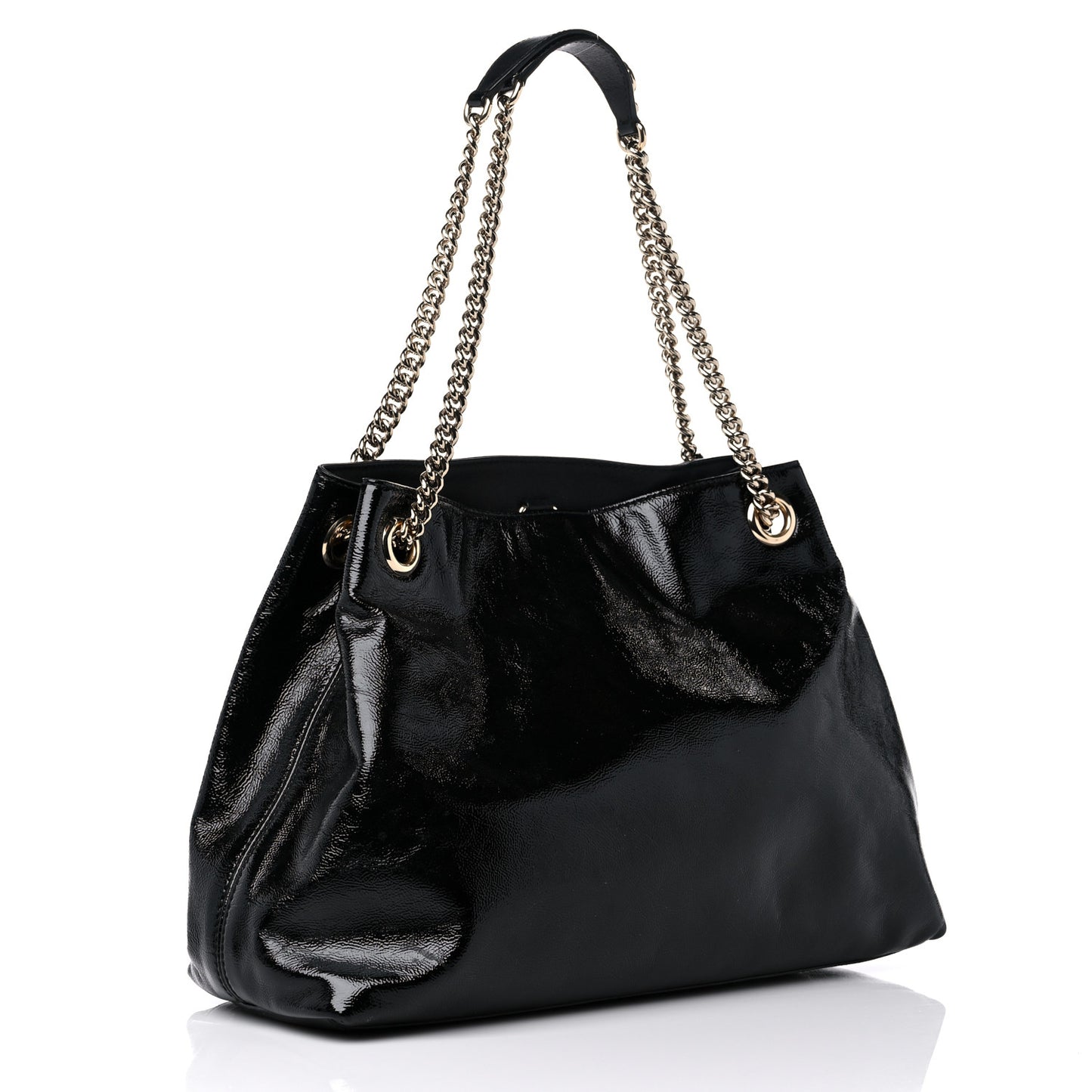Patent Medium Soho Chain Shoulder Bag Black