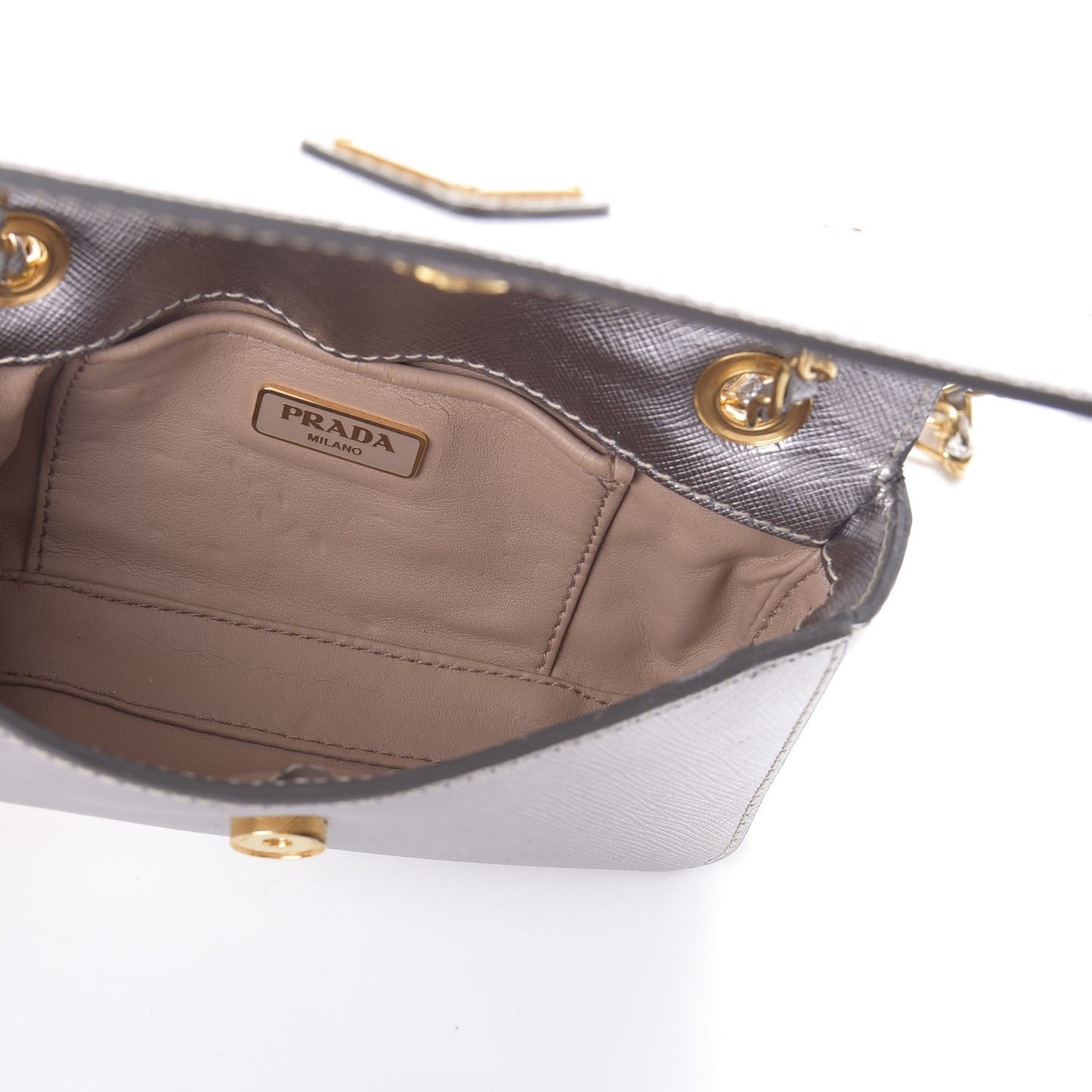 Metallic Saffiano Chain Shoulder Bag Silver
