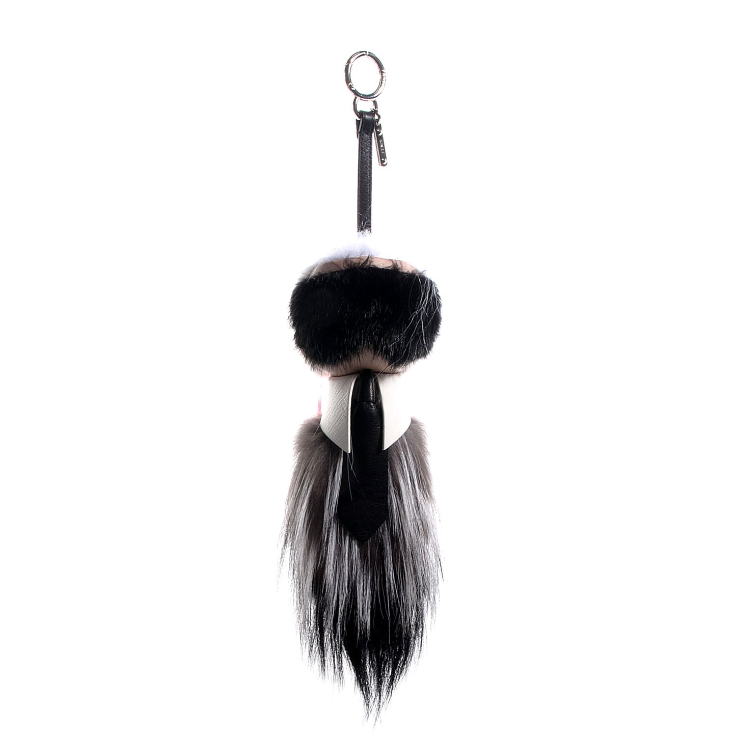 Fox Mink Goat Fur Nappa Karlito Bag Charm Black White Rosa