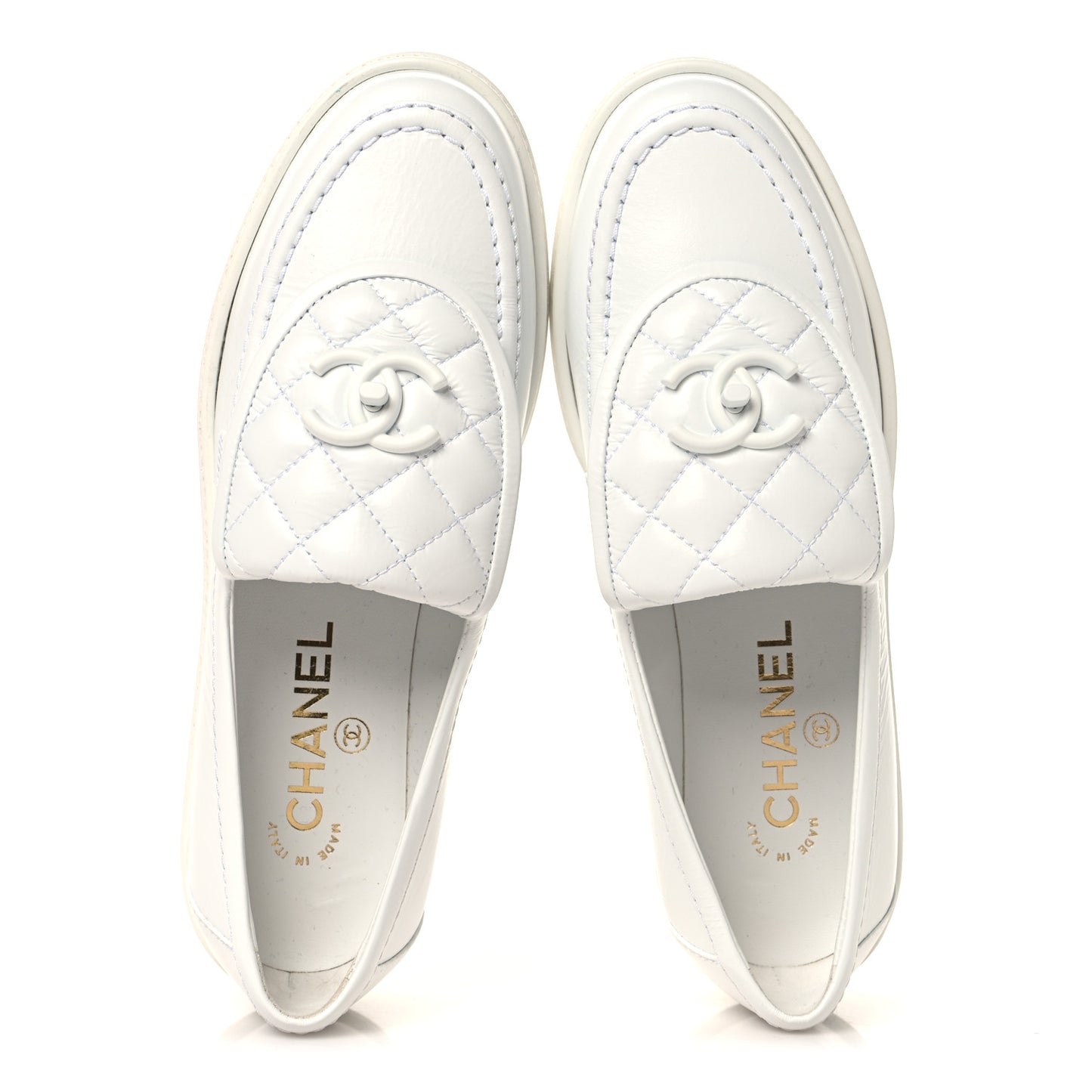 Crumpled Lambskin Quilted CC Turnlock Loafers 37 White