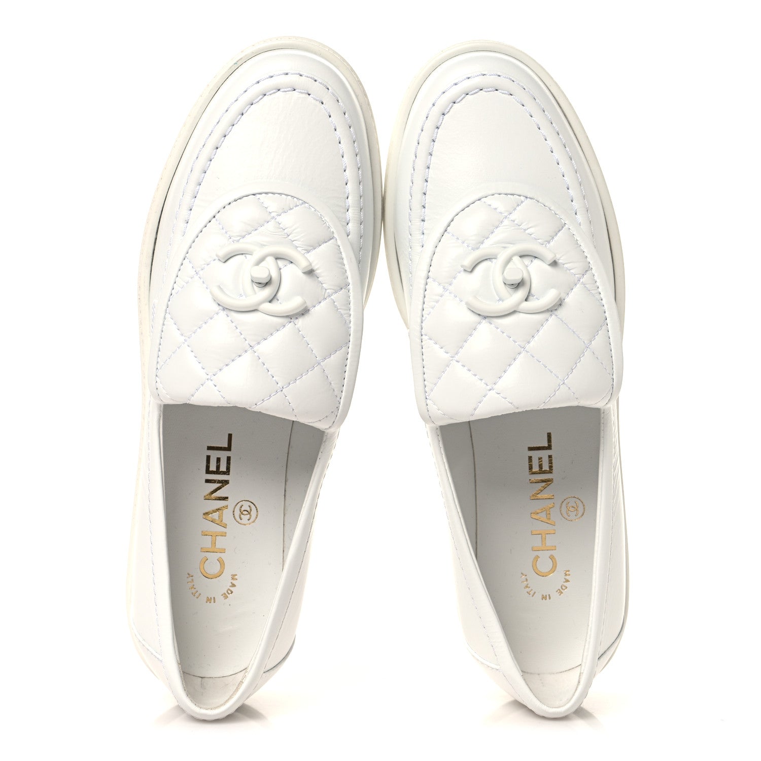 Chanel Crumpled Lambskin Quilted CC Turnlock Loafers 37 White 2 of 10