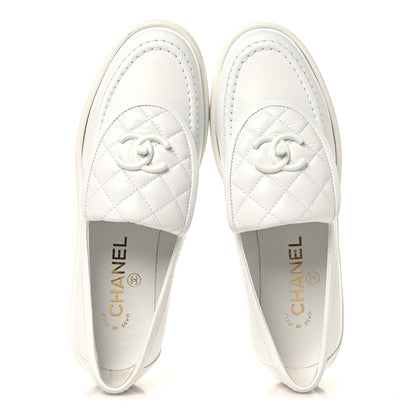 Chanel Crumpled Lambskin Quilted CC Turnlock Loafers 37 White 2 of 10