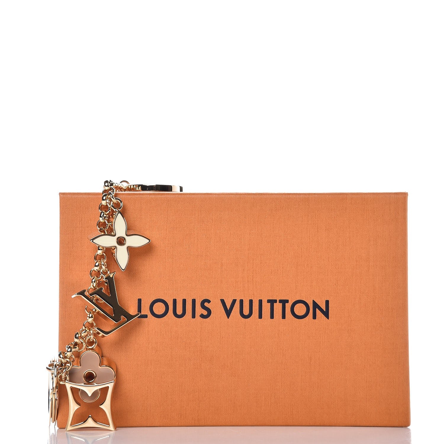 Louis Vuitton Brass Enamel Fleur De Monogram Bag Charm Chain Gold 4 of 4