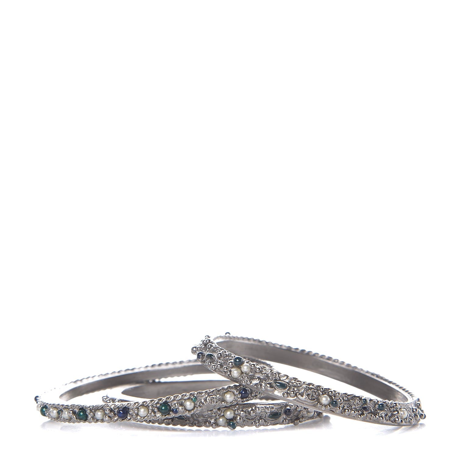 Chanel Ruthenium Pearl Bead Bangle Set of 3 3 of 5
