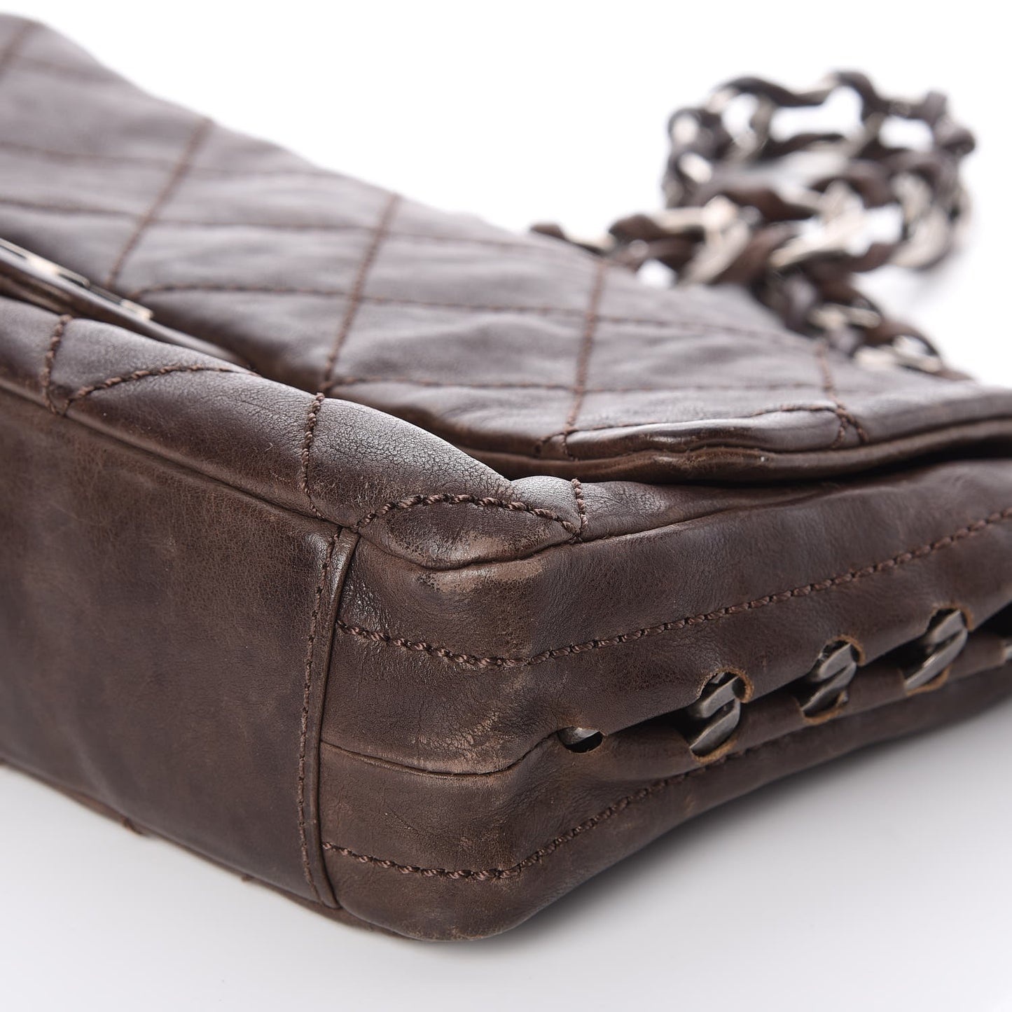 Calfskin Quilted Modern Chain Flap Brown