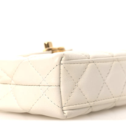 Chanel Shiny Aged Calfskin Quilted Mini Nano Kelly Shopper White 9 of 12