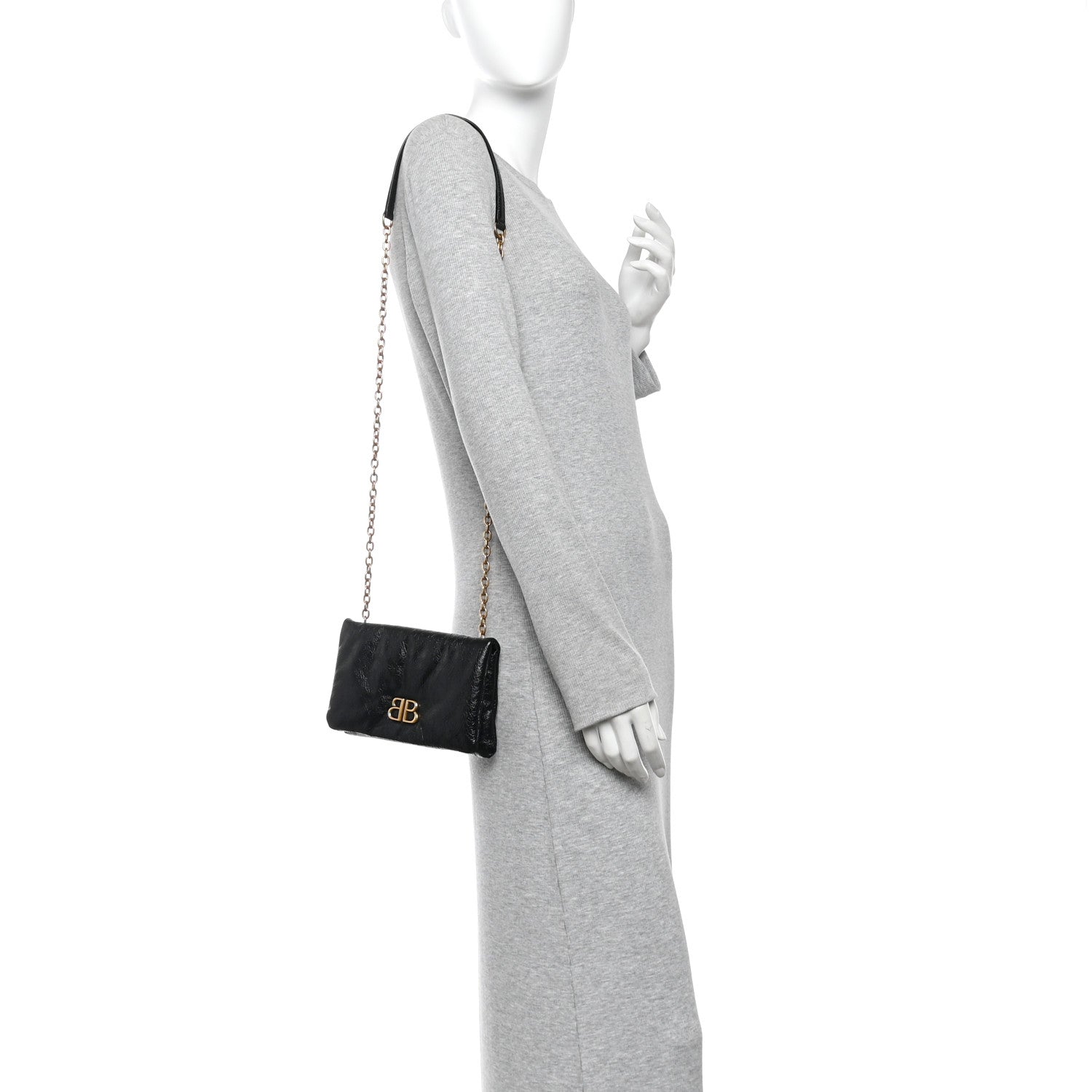 Balenciaga Arena Calfskin Medium Monaco Chain Shoulder Bag Black 2 of 10