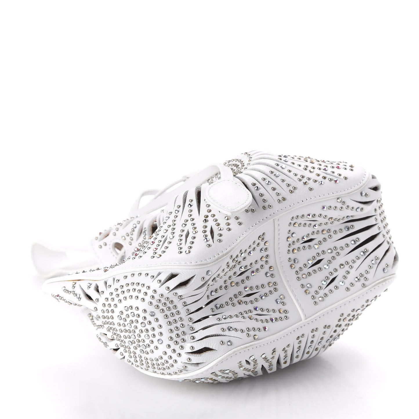 Calfskin Lux Laser Cut Studded Rose-Marie 19 Bag White