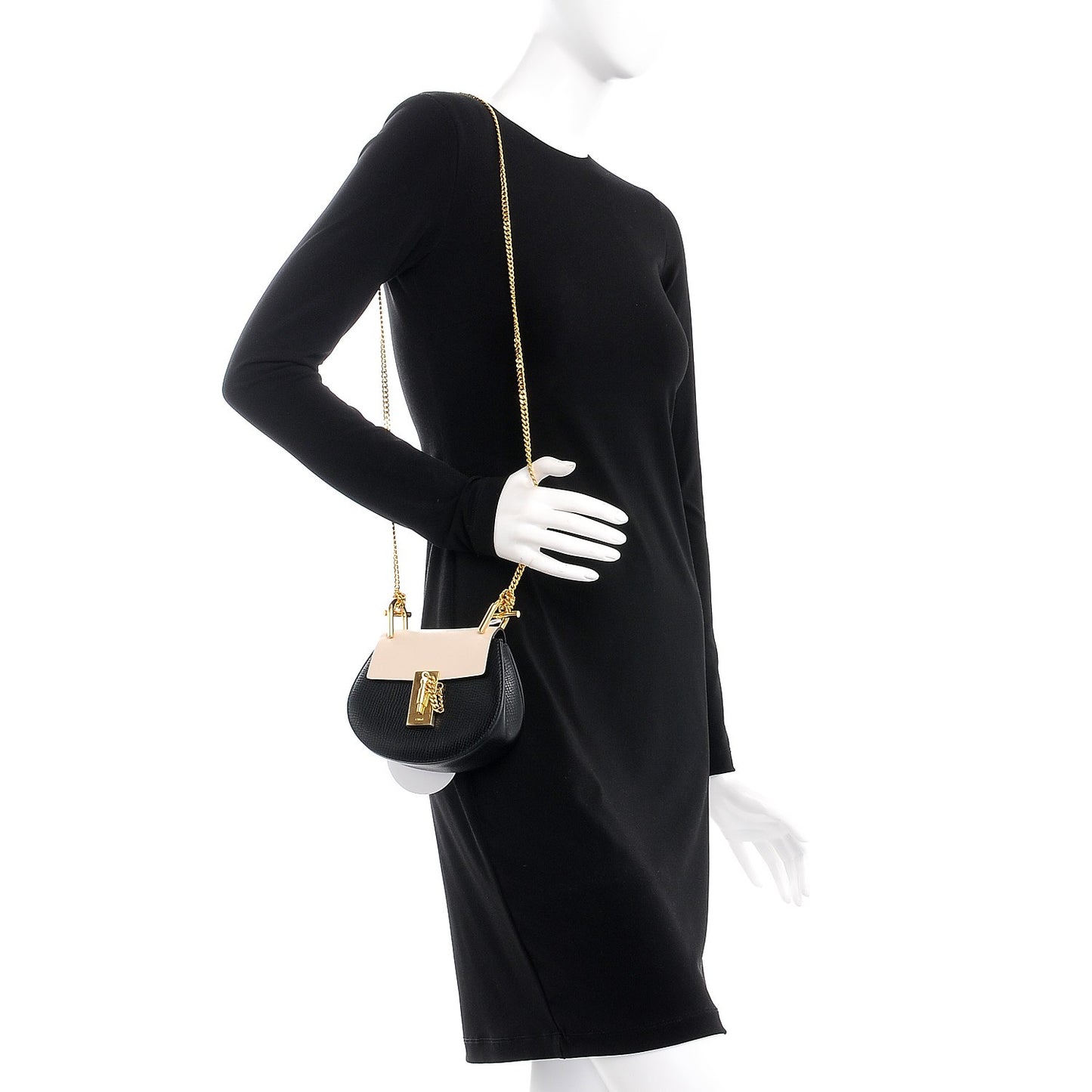 Textured Calfskin Lambskin Nano Drew Shoulder Bag Black