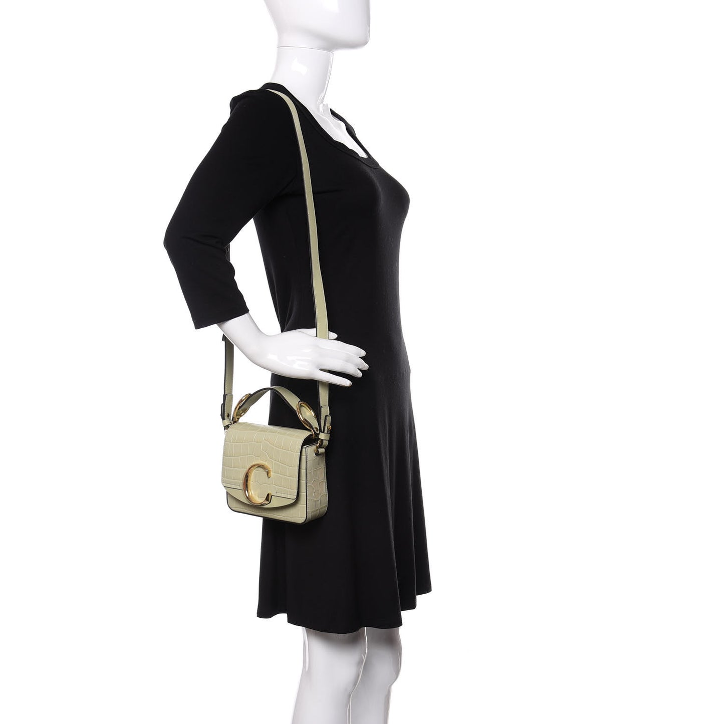 Calfskin Crocodile Embossed Mini C Double Carry Light Eucalyptus