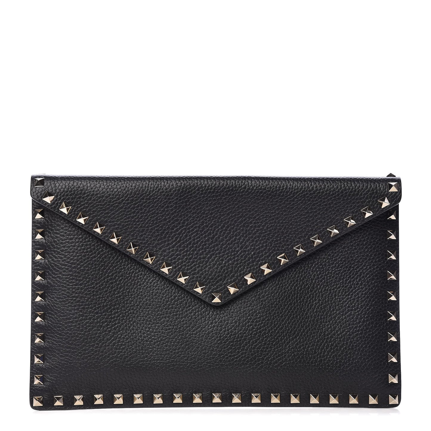 Pebbled Calfskin Large Rockstud Envelope Clutch Black