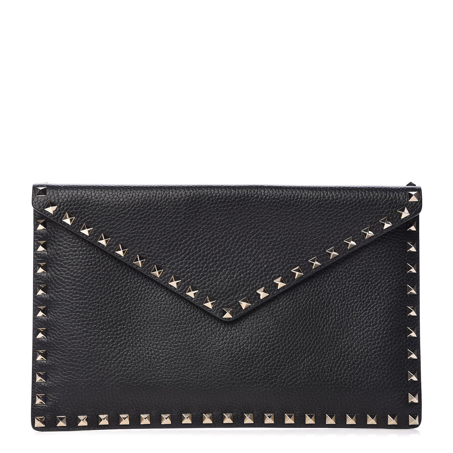 Valentino Garavani Pebbled Calfskin Large Rockstud Envelope Clutch Black 1 of 11