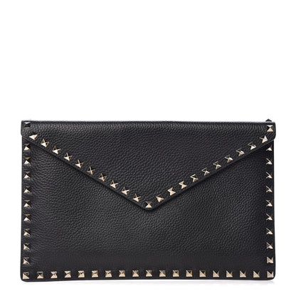 Valentino Garavani Pebbled Calfskin Large Rockstud Envelope Clutch Black 1 of 11