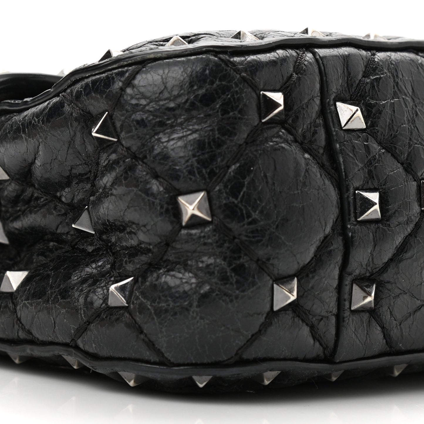 Craquele Nappa Small Rockstud Spike Shoulder Bag Black