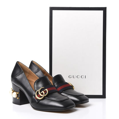 Gucci Malaga Kid Web Pearl Embellished Peyton 75mm Loafer Pumps 37 Black 11 of 11