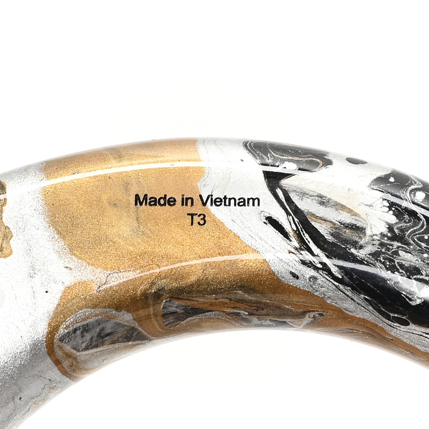 Hermes Lacquered Wood GM Stellair Bangle Bracelet T3 Silver Gold Black 4 of 6