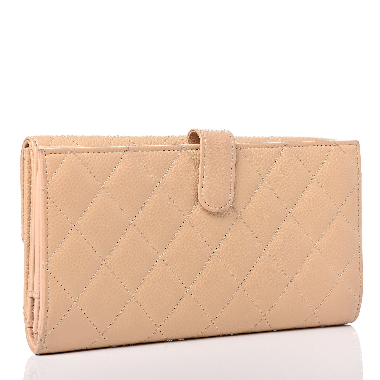 Caviar Quilted Long Flap Wallet Beige