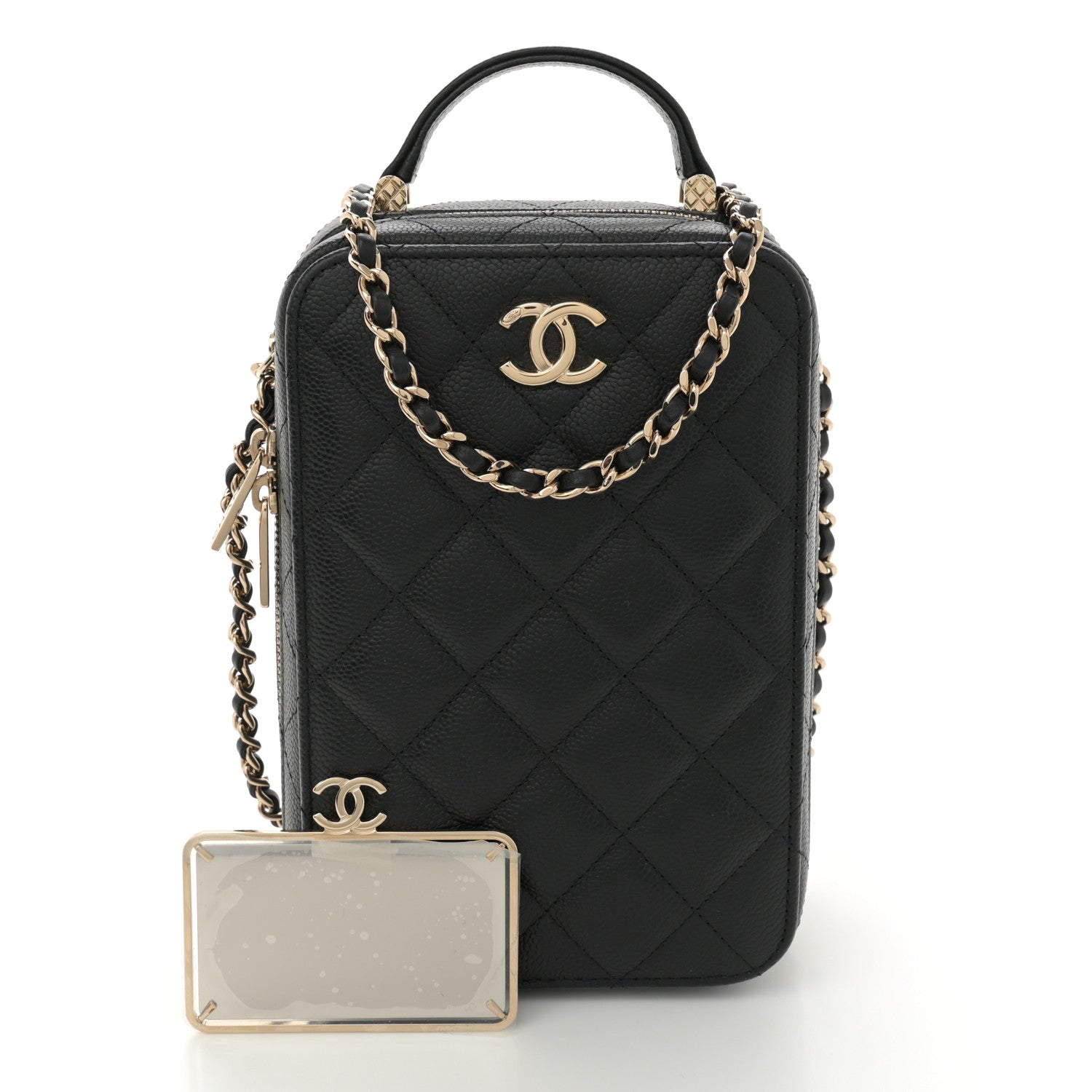 Chanel Caviar Quilted CC North South Vanity Case Black 3 of 12