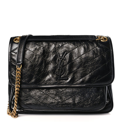 Saint Laurent Crinkled Calfskin Matelasse Monogram Medium Niki Chain Satchel Black 1 of 9