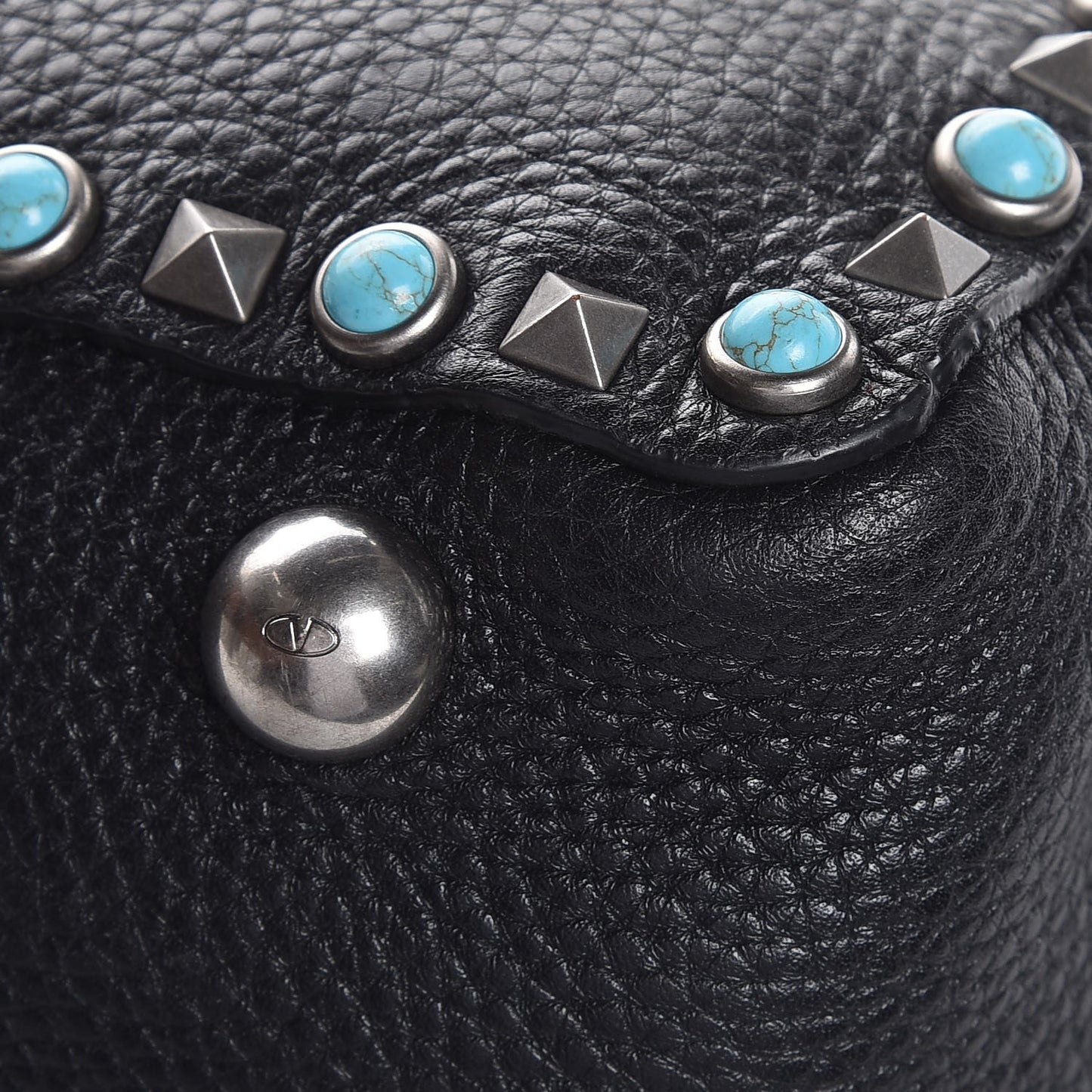 Grained Calfskin Turquoise Medium Rockstud Rolling Tote Black