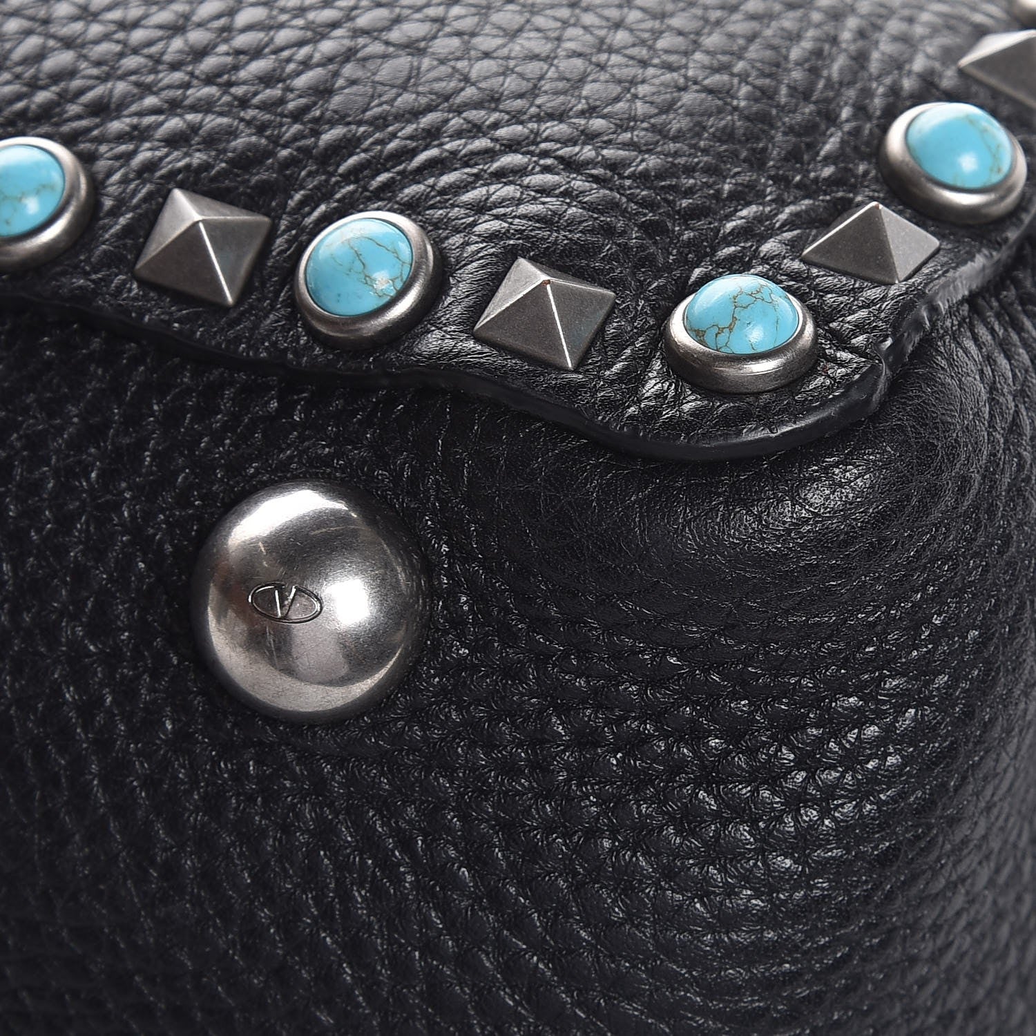 Valentino Garavani Grained Calfskin Turquoise Medium Rockstud Rolling Tote Black 13 of 13