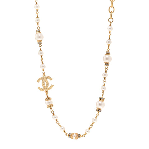 Pearl Crystal CC Necklace Gold