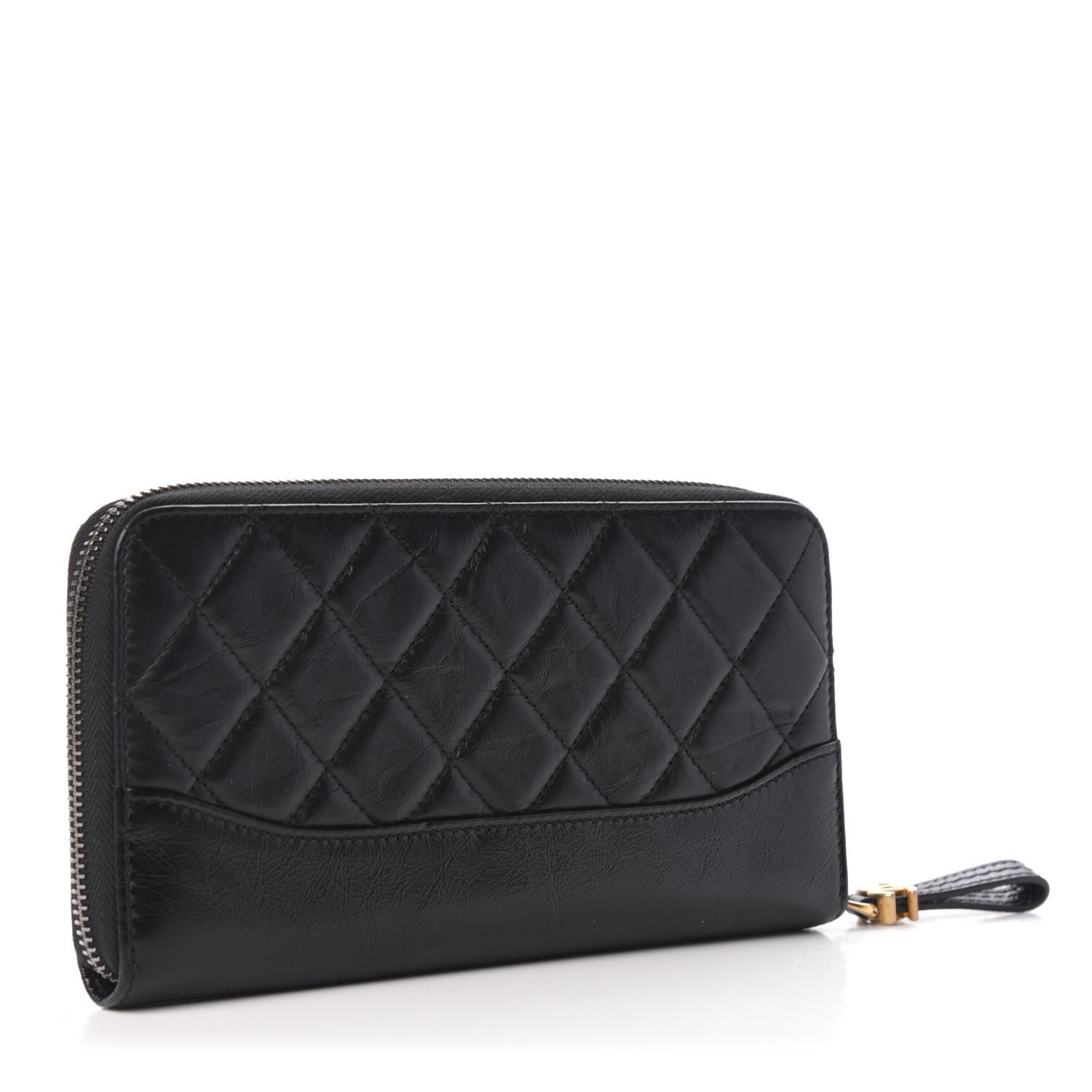 Chanel Aged Calfskin Quilted Large Gabrielle Zip Around Wallet Black 3 of 7