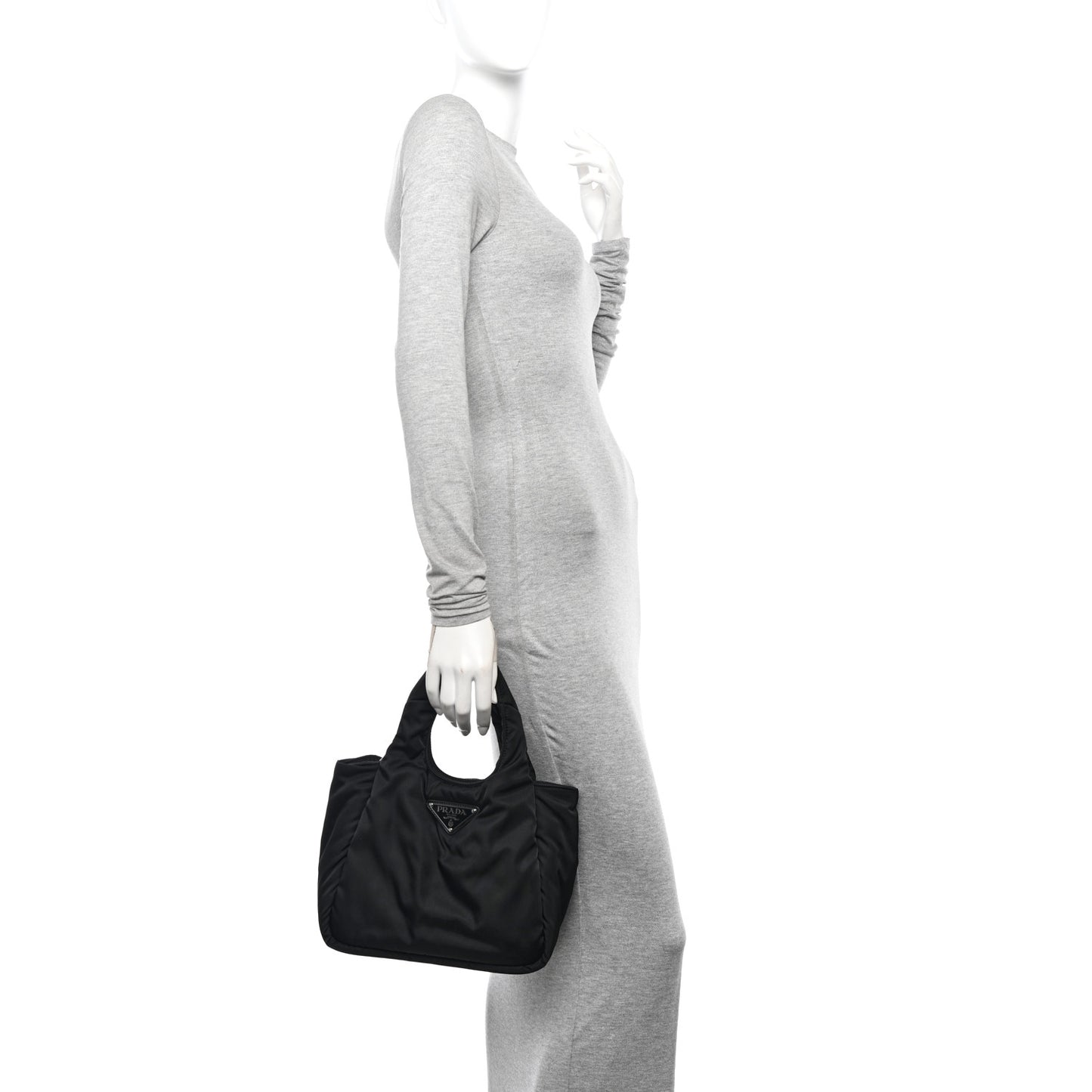 Re-Nylon Soft Padded Small Double Handled Shoulder Bag Black