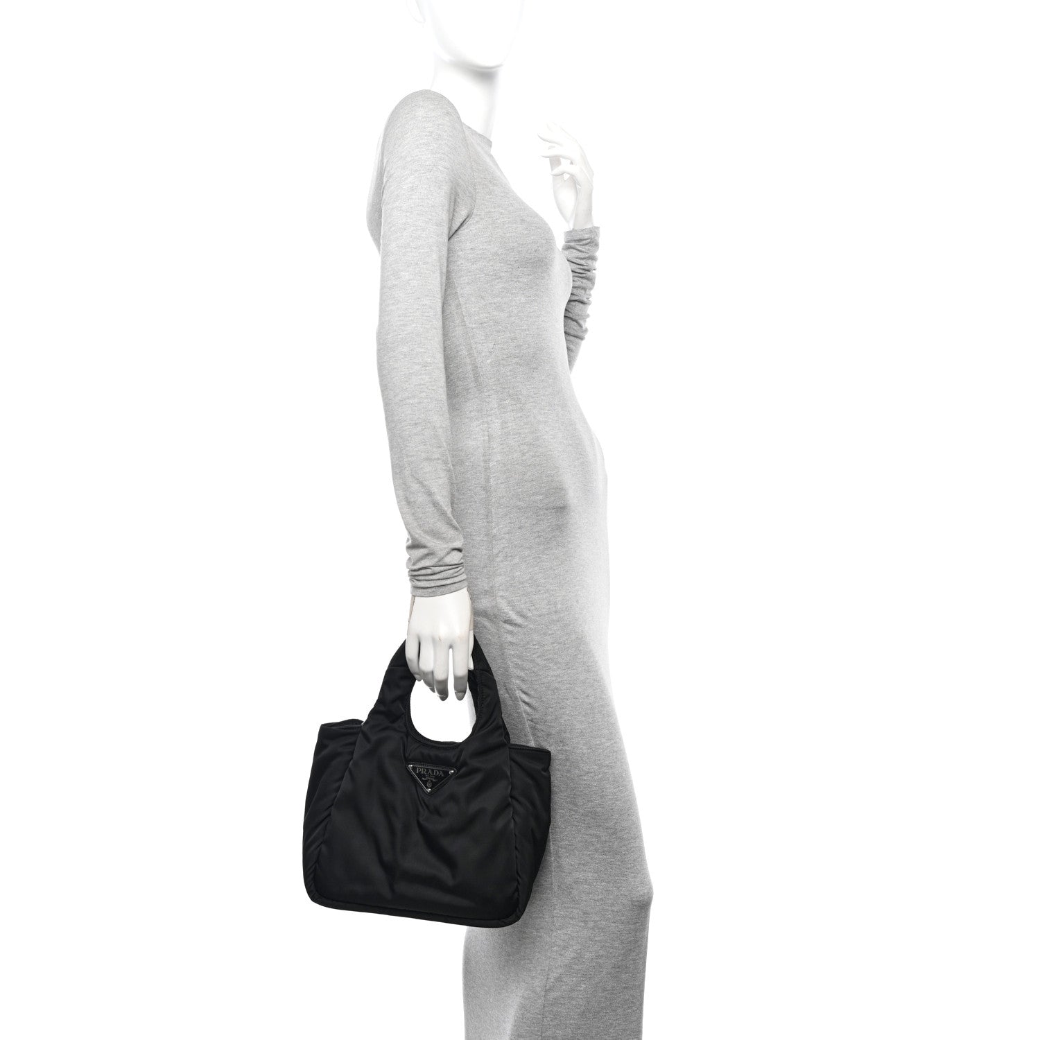 Prada Re-Nylon Soft Padded Small Double Handled Shoulder Bag Black 2 of 11