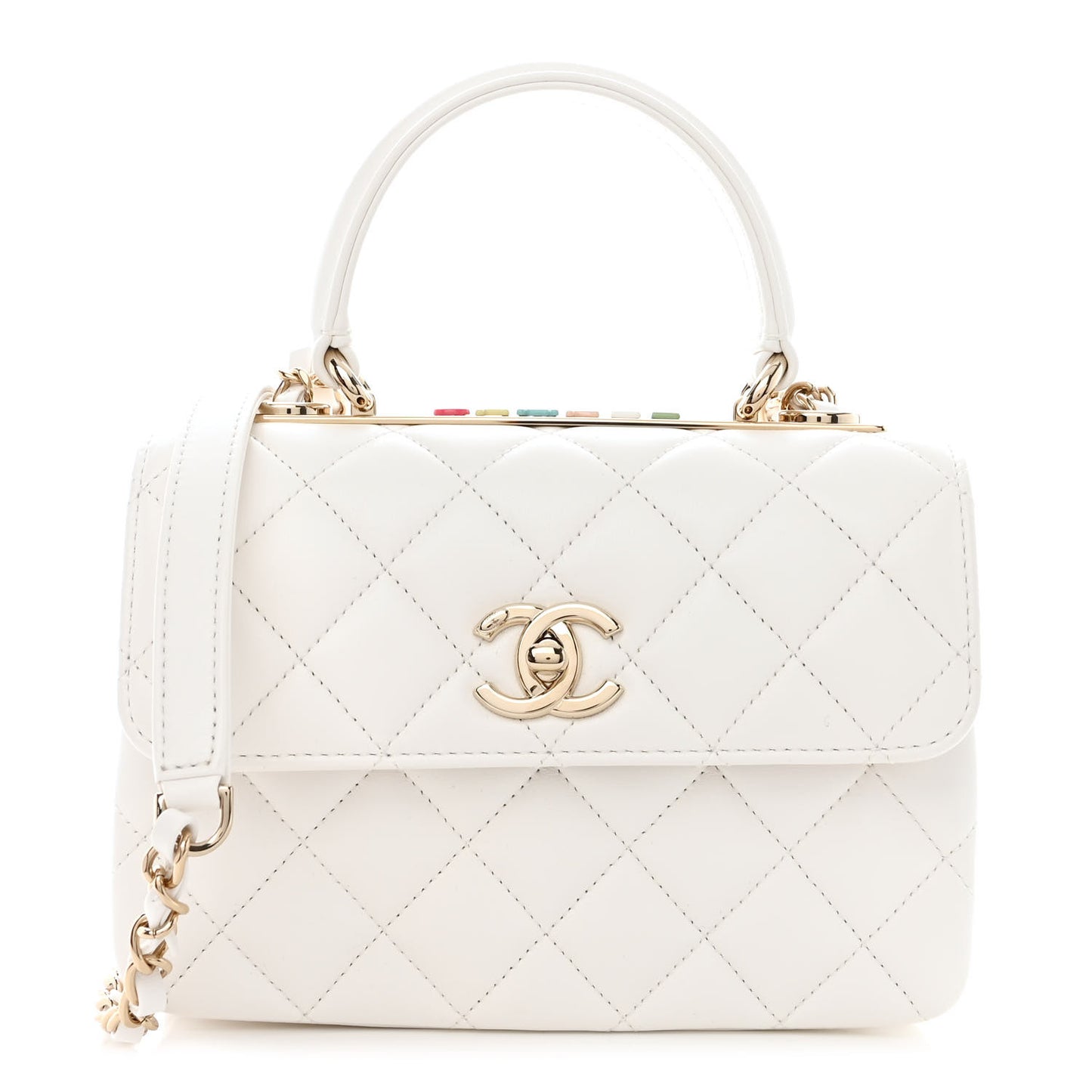 Lambskin Lacquered Quilted Mini Trendy CC Dual Handle Flap Bag White