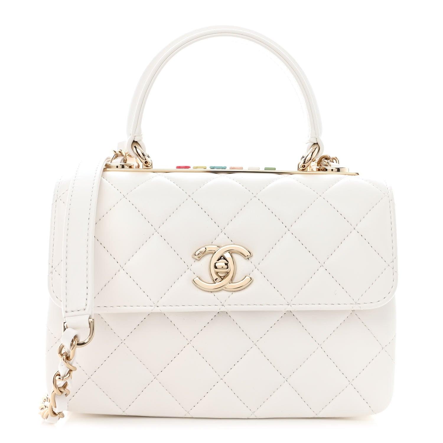 Chanel Lambskin Lacquered Quilted Mini Trendy CC Dual Handle Flap Bag White 1 of 11