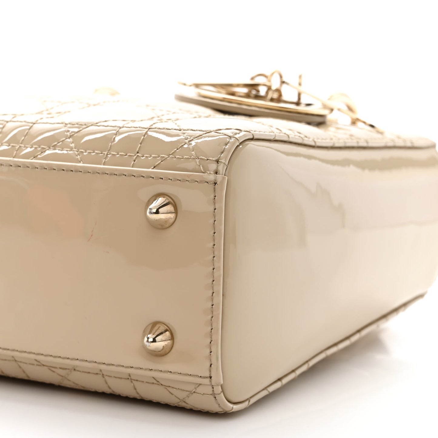 Patent Cannage Small Lady Dior Beige