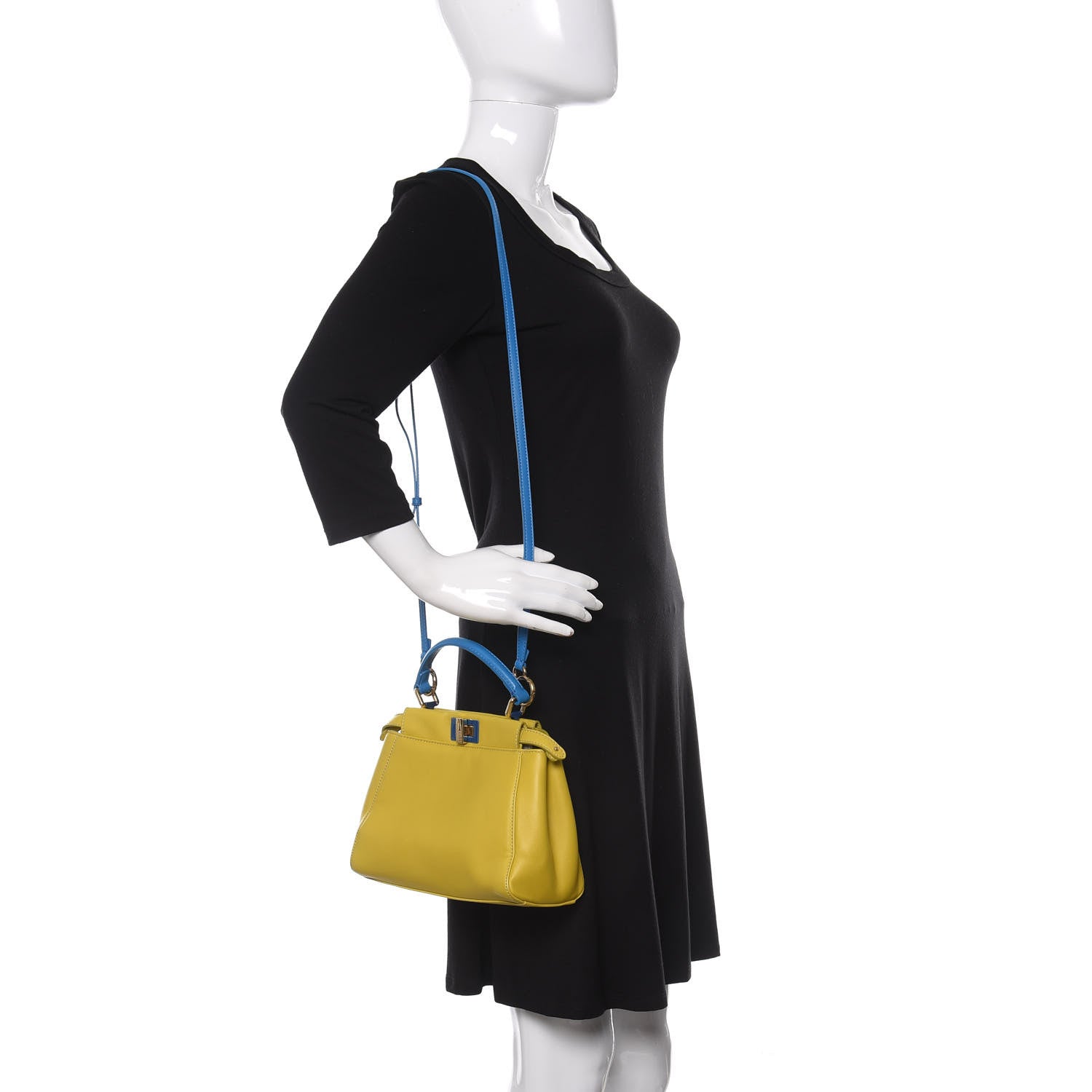 Fendi Nappa Colorblock Mini Peekaboo Iconic Satchel Lime Blue Royal Latte 2 of 9