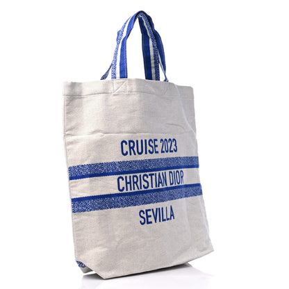 Christian Dior Canvas Print Cruise Tote Ivory Blue 3 of 8