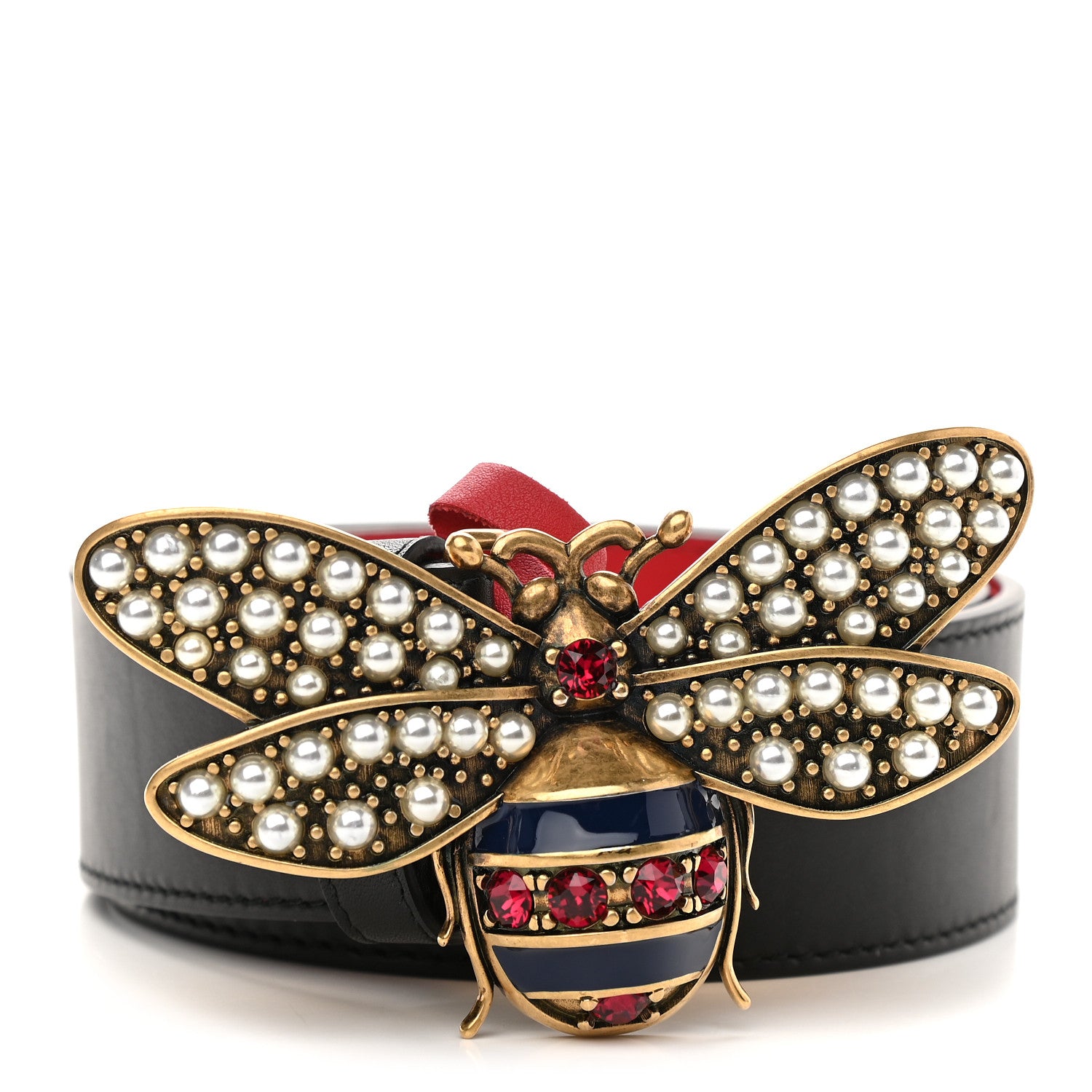 Gucci Calfskin Queen Margaret Bee Belt 90 36 Black 1 of 5