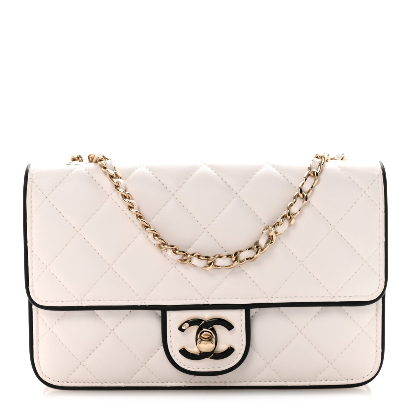Lambskin Quilted Resin CC Mini Flap Bag White Black
