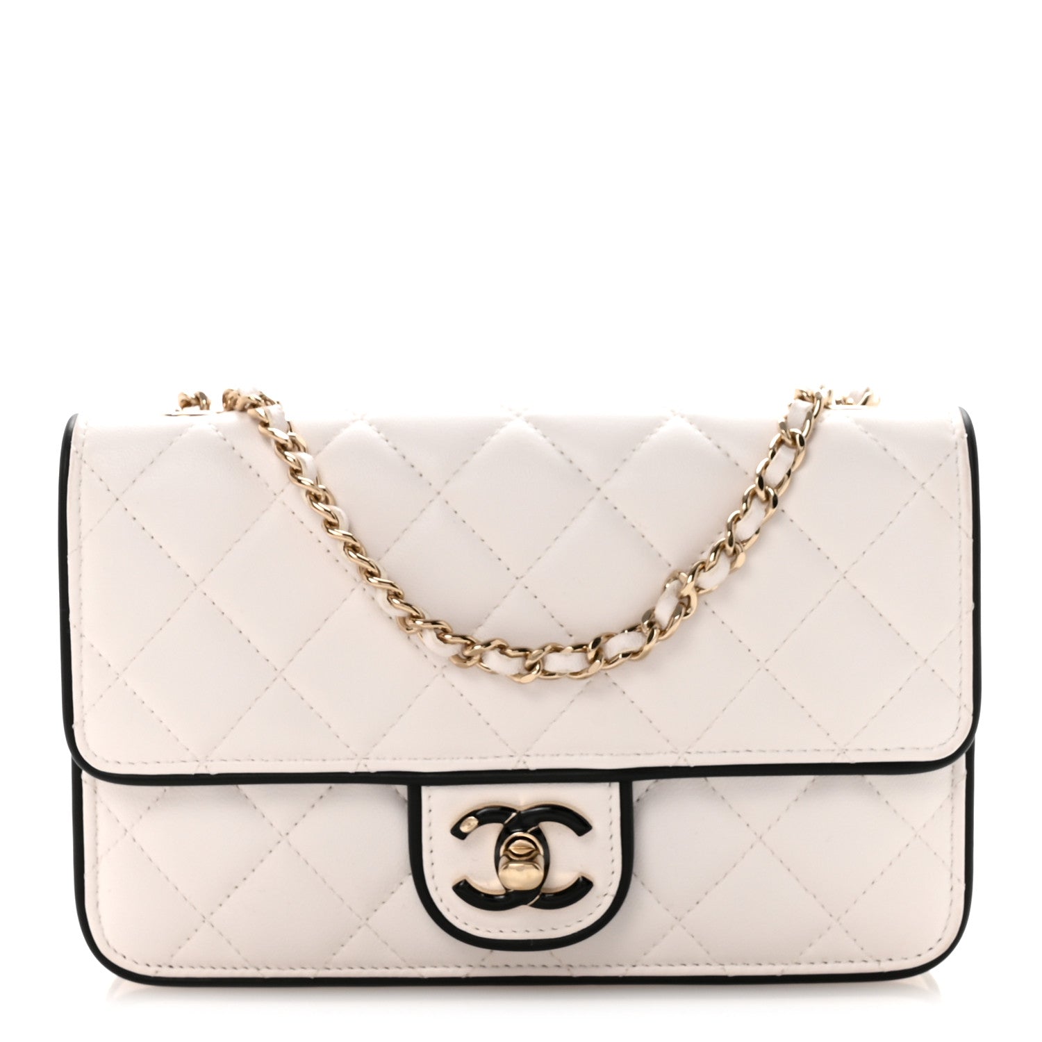 Chanel Lambskin Quilted Resin CC Mini Flap Bag White Black 1 of 11