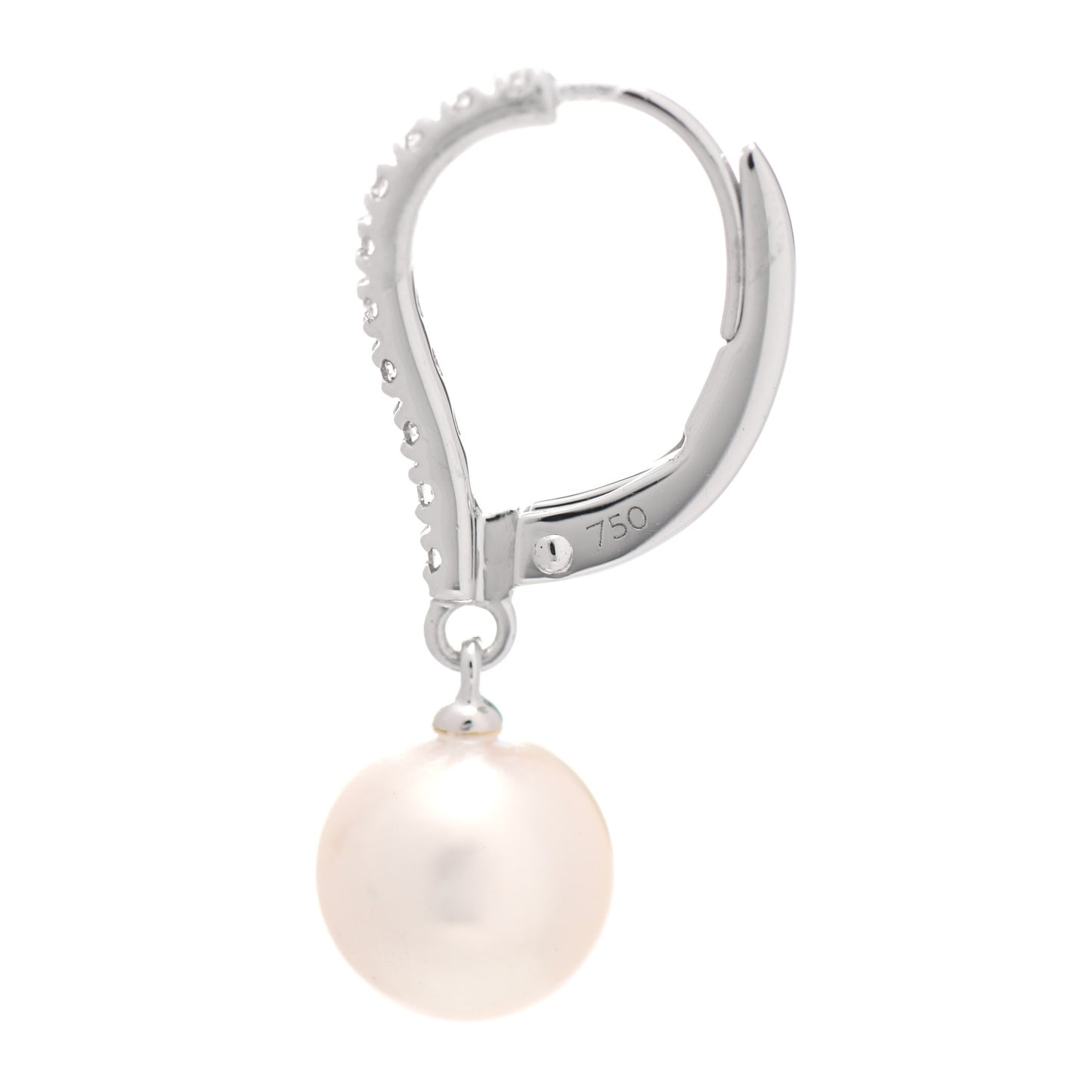 18K White Gold Diamond Akoya Pearl 7.5mm Drop Earrings