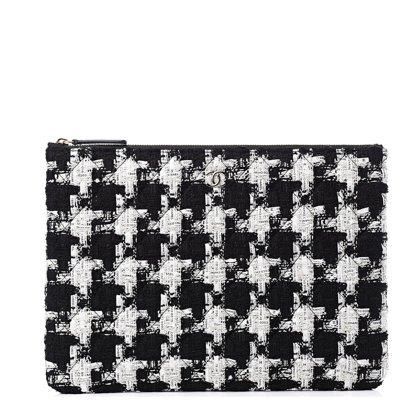Tweed Quilted Medium Cosmetic Pouch Black Ecru White