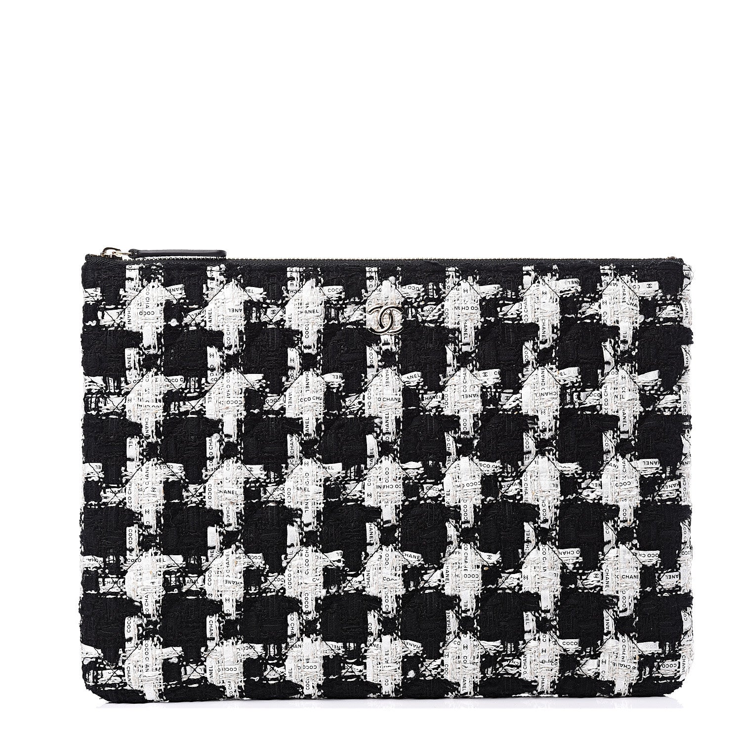 Chanel Tweed Quilted Medium Cosmetic Pouch Black Ecru White 1 of 10
