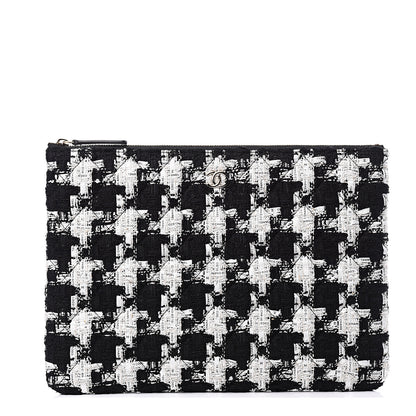 Chanel Tweed Quilted Medium Cosmetic Pouch Black Ecru White 1 of 10