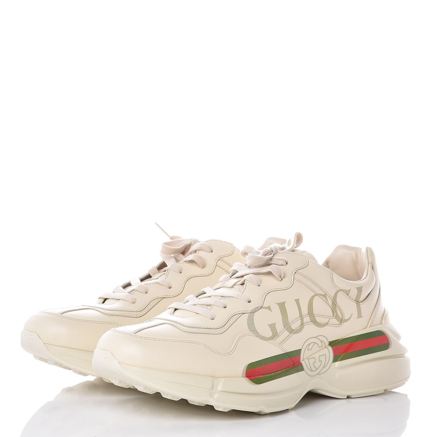 Gucci Calfskin Logo Mens Rhyton Sneakers 12 Ivory 3 of 9