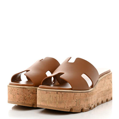 Hermes Calfskin Cork Eze 30 Sandals 38 Marron Glaise 3 of 9