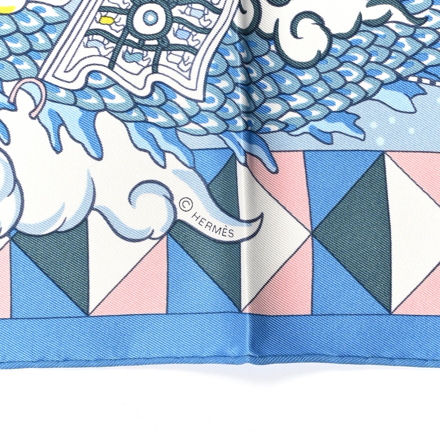 Hermes Silk L'Epopee D'Hermes Detail Scarf 70 Bleu Orange White 3 of 5