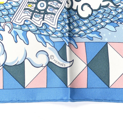 Hermes Silk L'Epopee D'Hermes Detail Scarf 70 Bleu Orange White 3 of 5