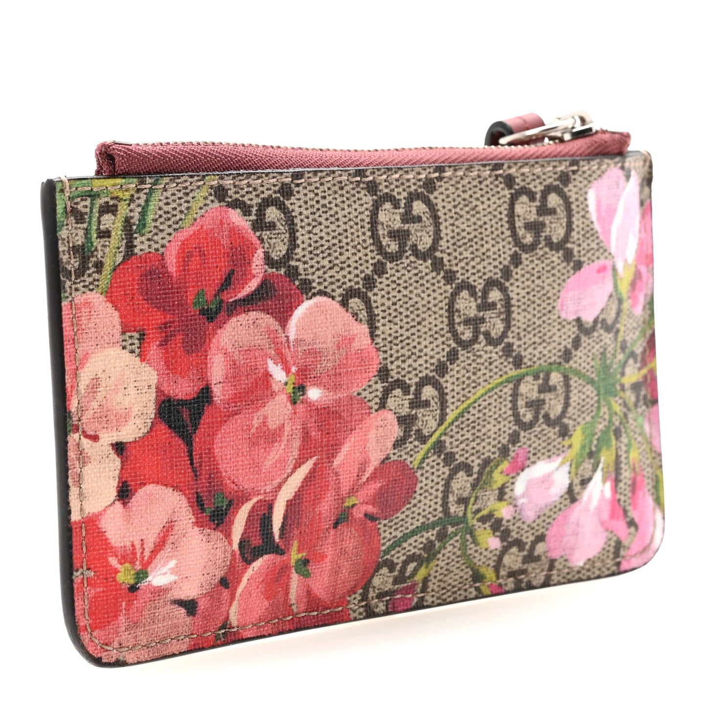 GG Supreme Monogram Blooms Key Ring Coin Case Beige Multicolor Dry Rose