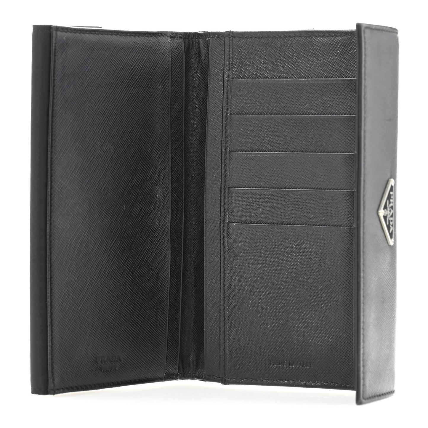 Saffiano Tessuto Nylon Saffiano Tri-Fold Wallet Black